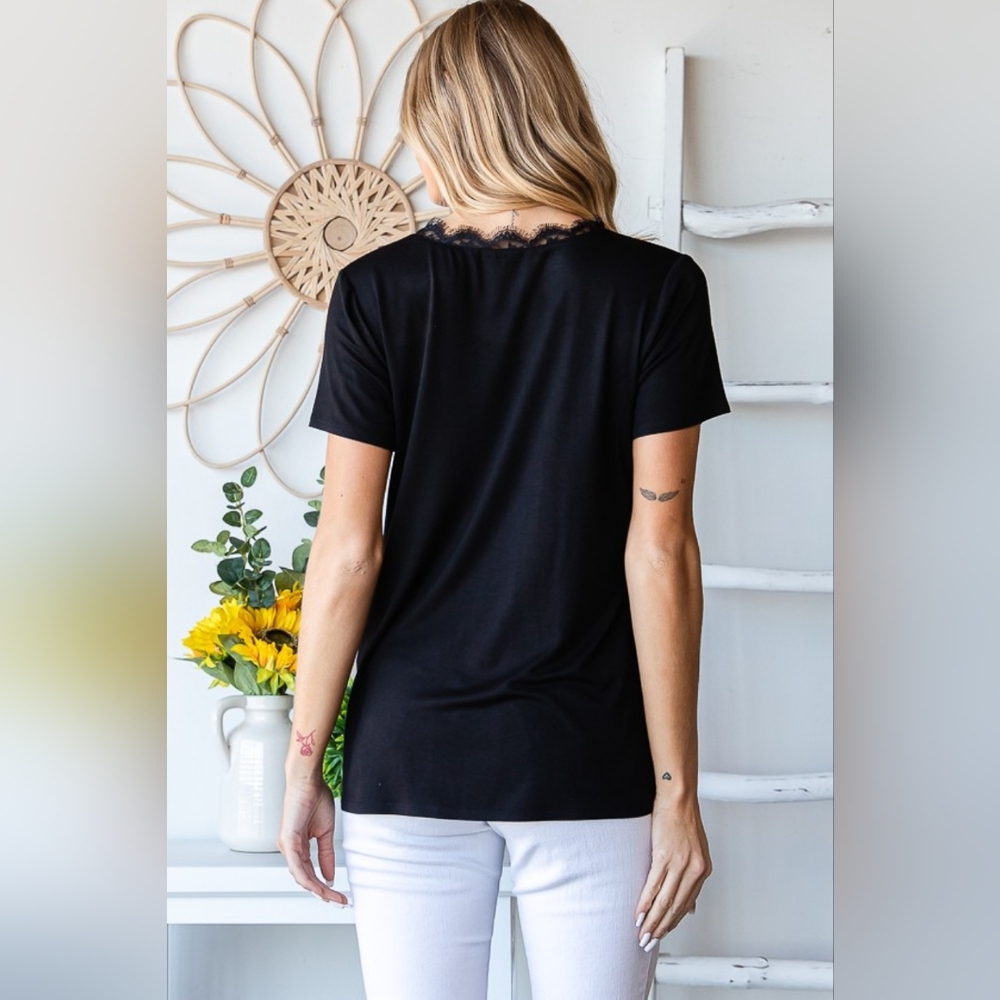 Heimish Lace Detail V-Neck Short Sleeve T-Shirt SALE 20% OFF - Picture 6 of 7